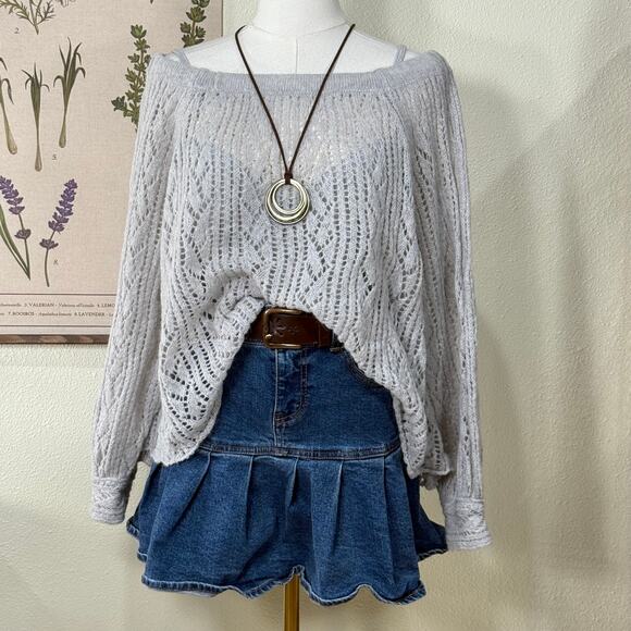 Free People Gray Open Knit Oversized Slouchy Sweater Gloomy Coquette Dolly XS - Picture 1 of 7